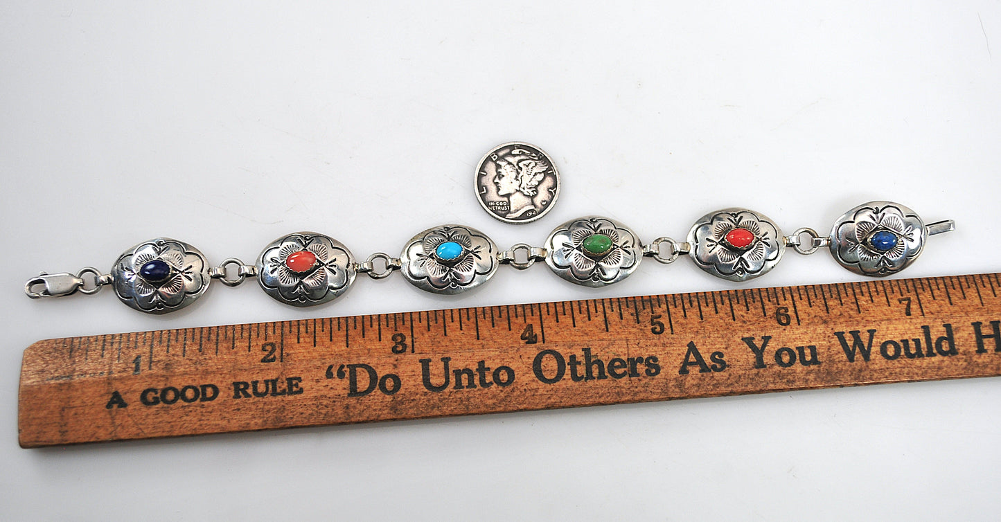 Navajo Sterling Silver Stone Concho Bracelet