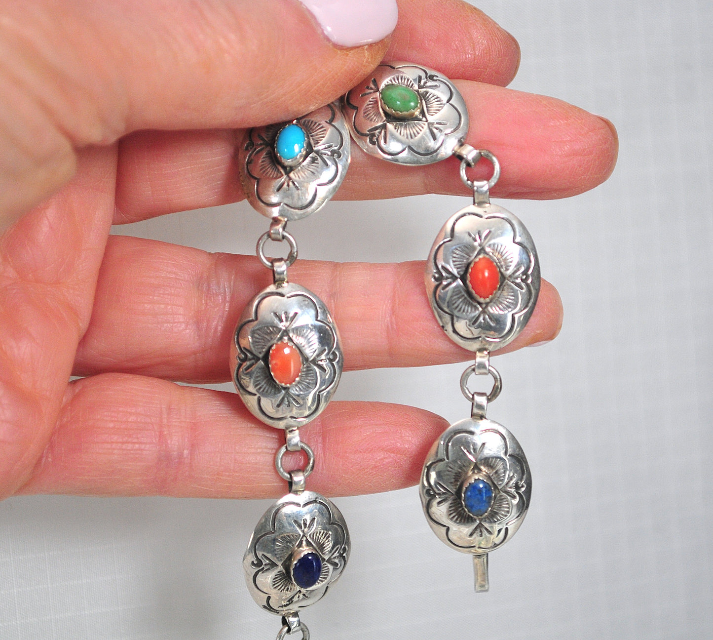 Navajo Sterling Silver Stone Concho Bracelet
