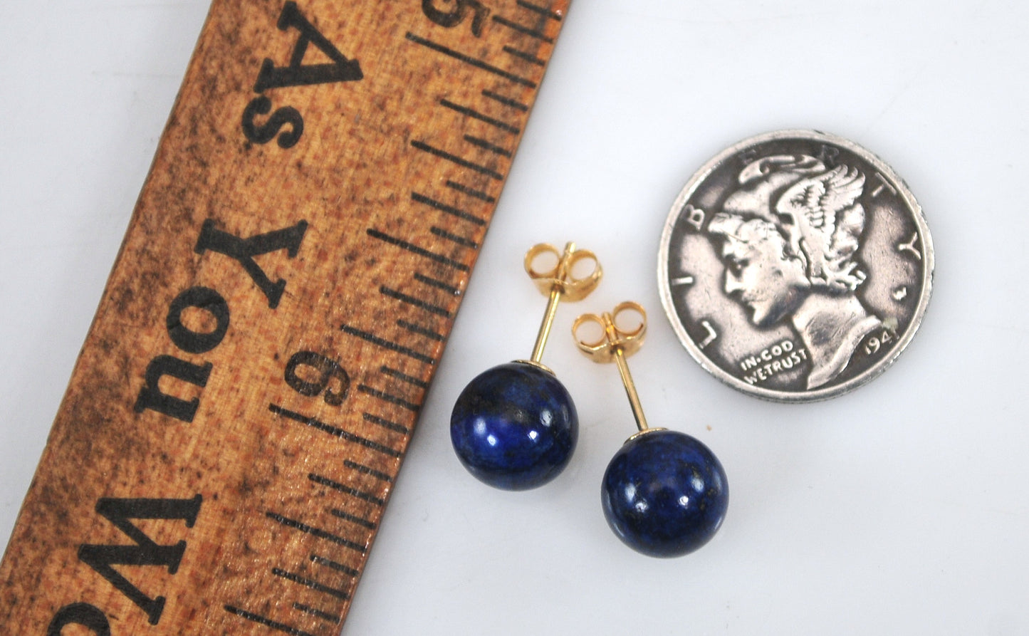 14K Gold Lapis Stud Earrings