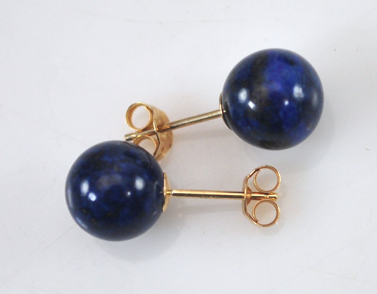 14K Gold Lapis Stud Earrings