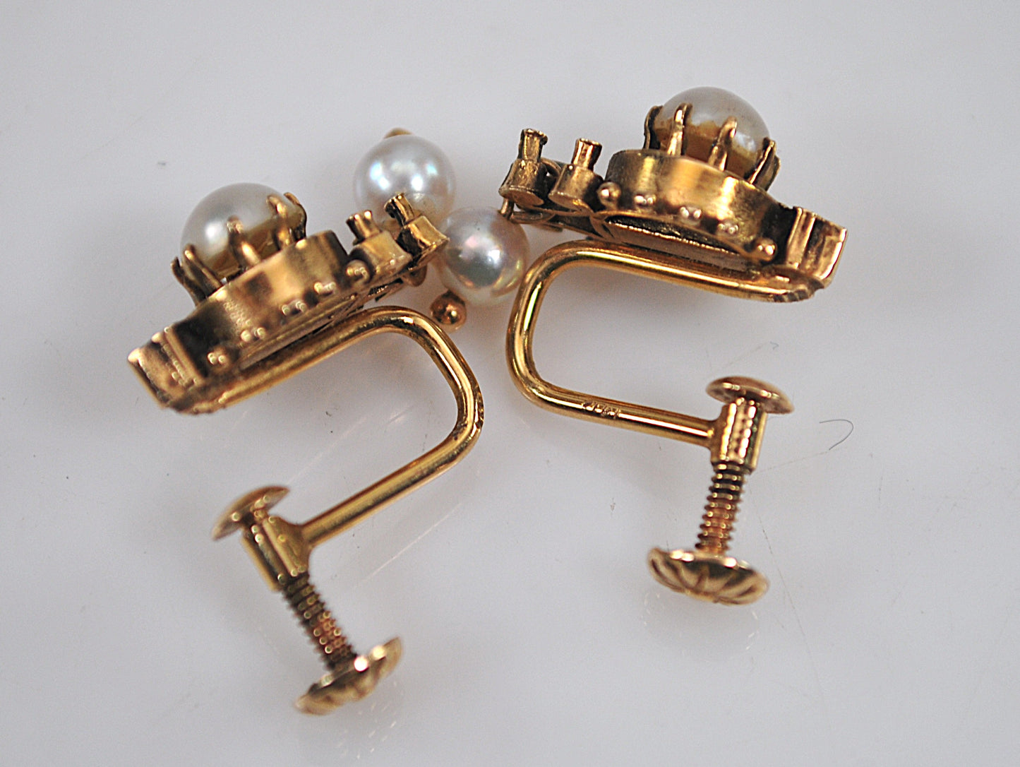 14K Gold Victorian Revival Screw Back Pearl Drop Earrings