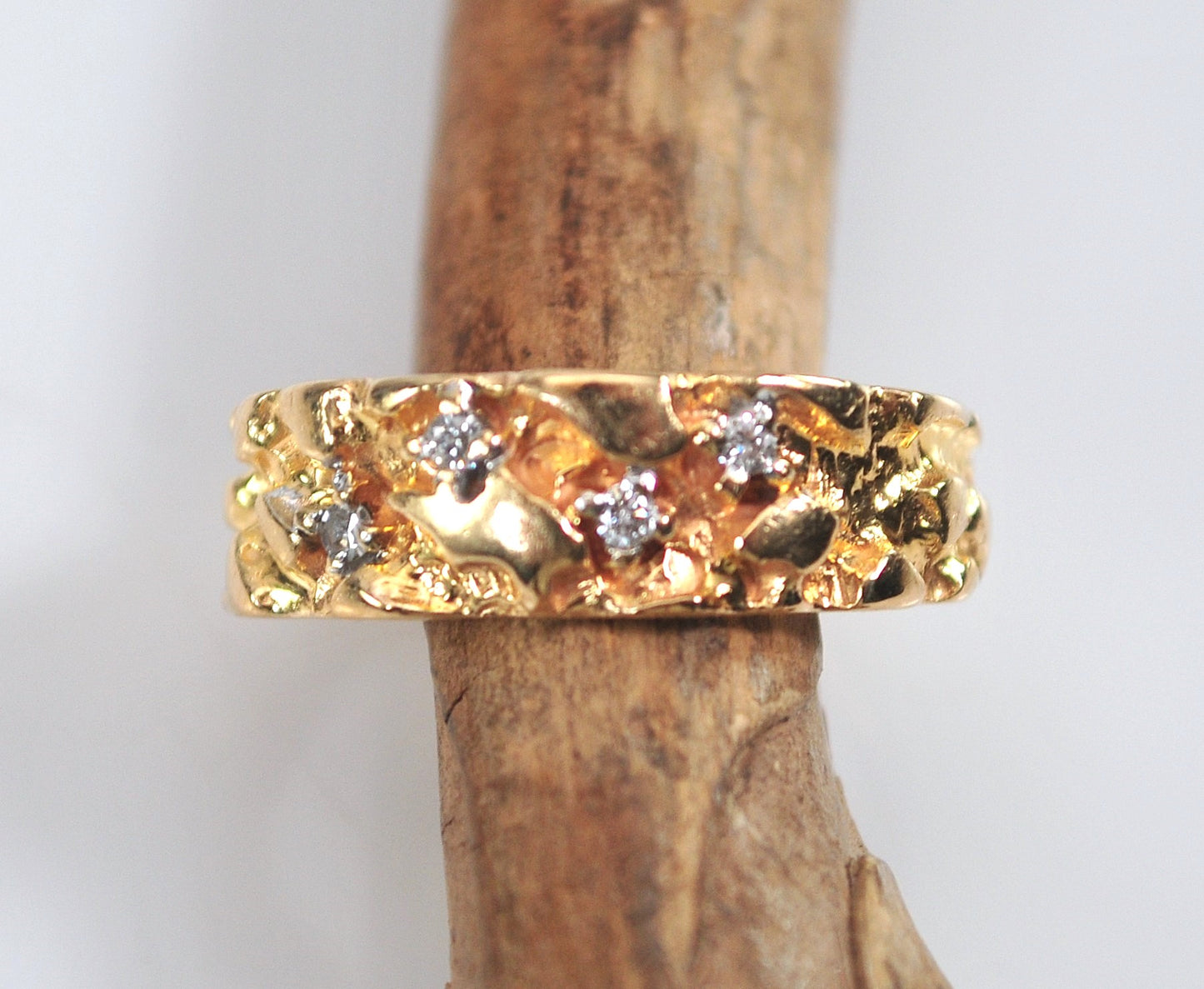 14K Gold Diamond Nugget Ring
