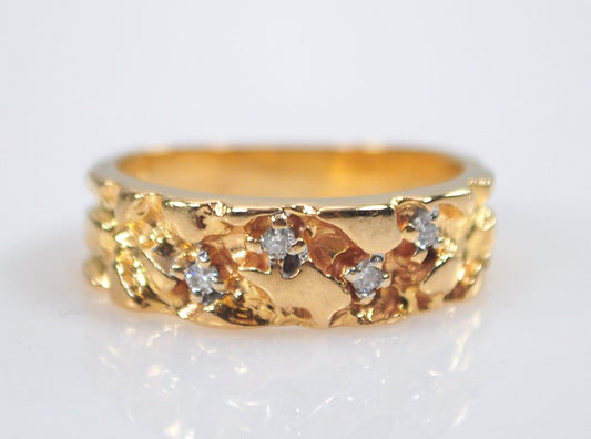 14K Gold Diamond Nugget Ring