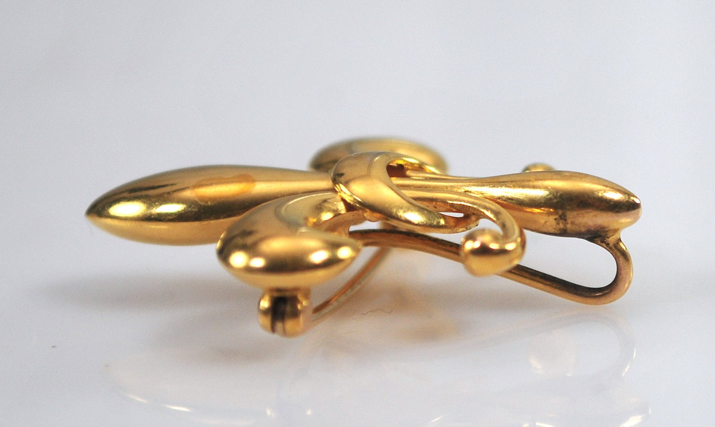 Vintage 14K Gold Fleur de Lis Brooch Clip Pendant