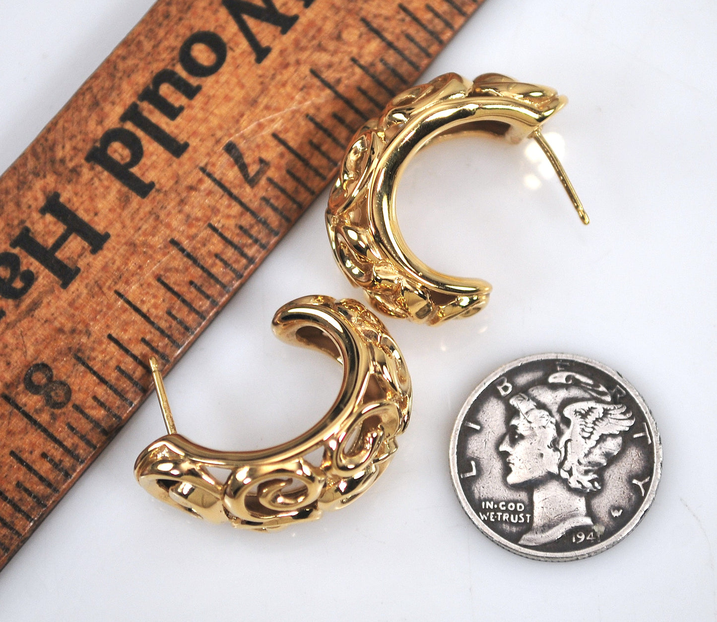 Signed 14K Gold Half Hoop Earrings