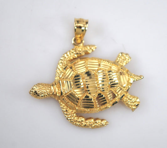 Large 14K Gold Turtle Pendant