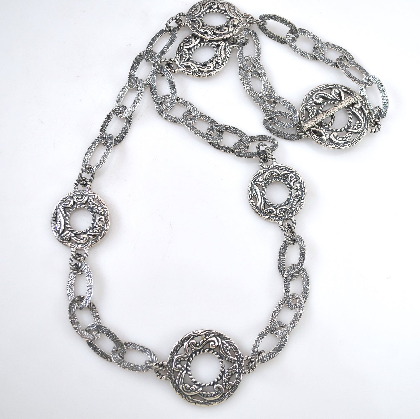 Sterling Silver Carolyn Pollack Scroll Circle Toggle Necklace