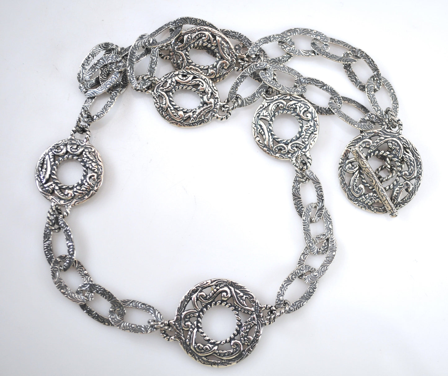 Sterling Silver Carolyn Pollack Scroll Circle Toggle Necklace