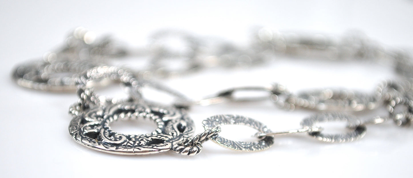 Sterling Silver Carolyn Pollack Scroll Circle Toggle Necklace