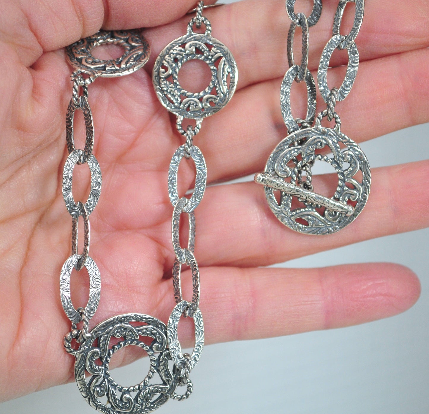 Sterling Silver Carolyn Pollack Scroll Circle Toggle Necklace