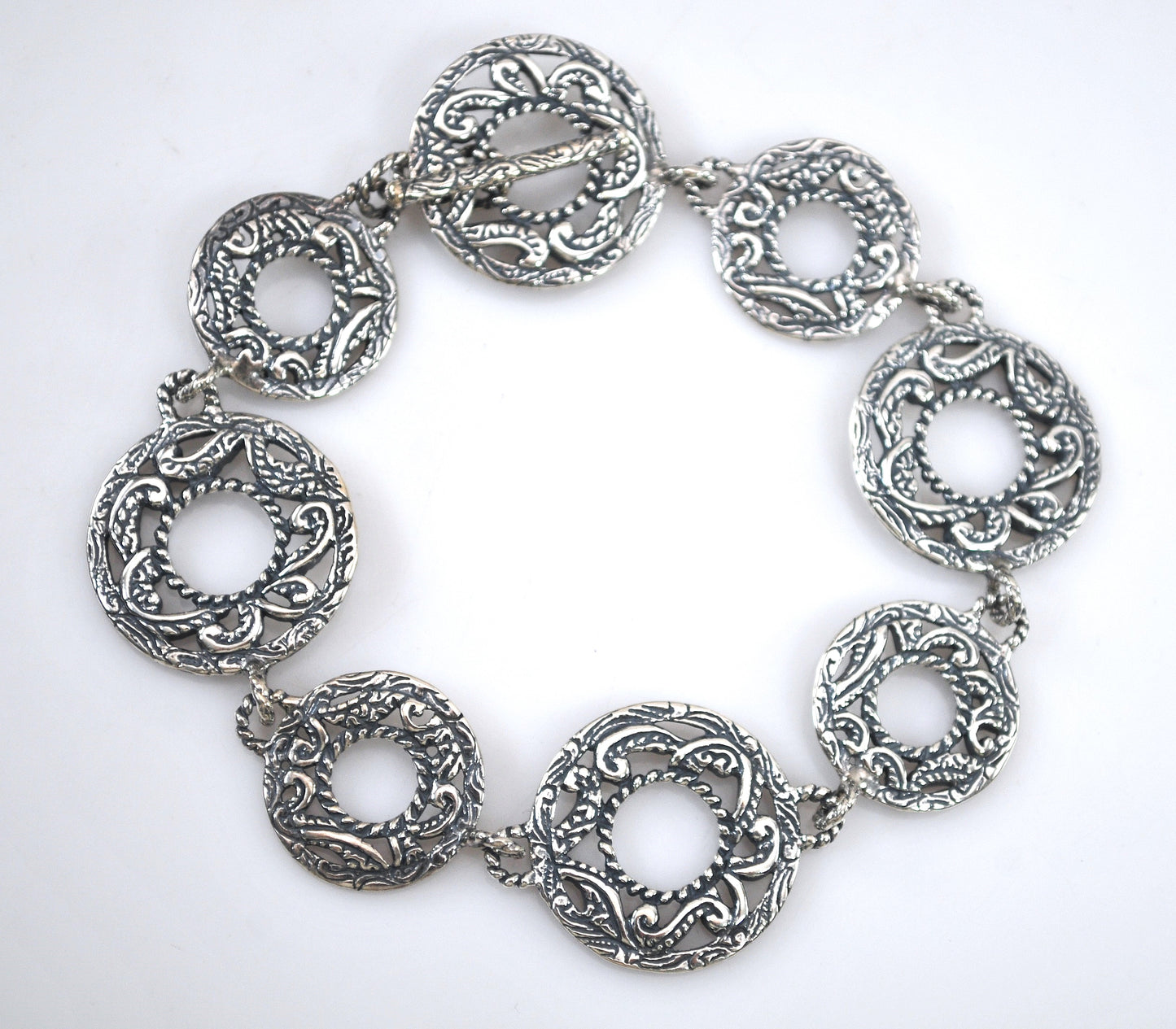 Sterling Silver Carolyn Pollack Scroll Circle Toggle Bracelet