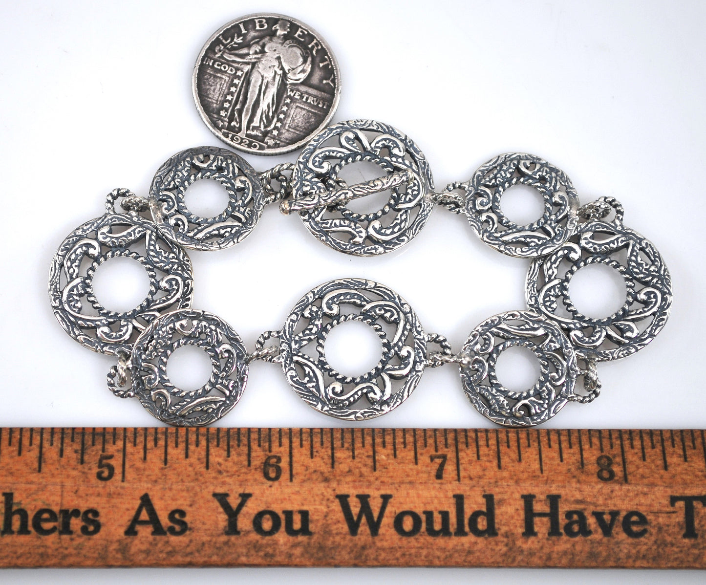 Sterling Silver Carolyn Pollack Scroll Circle Toggle Bracelet