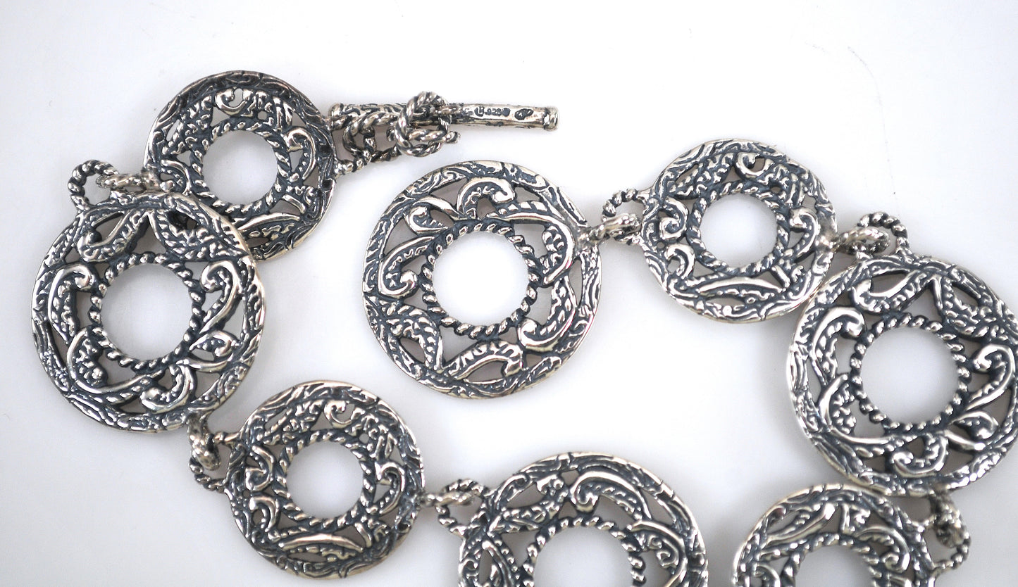 Sterling Silver Carolyn Pollack Scroll Circle Toggle Bracelet