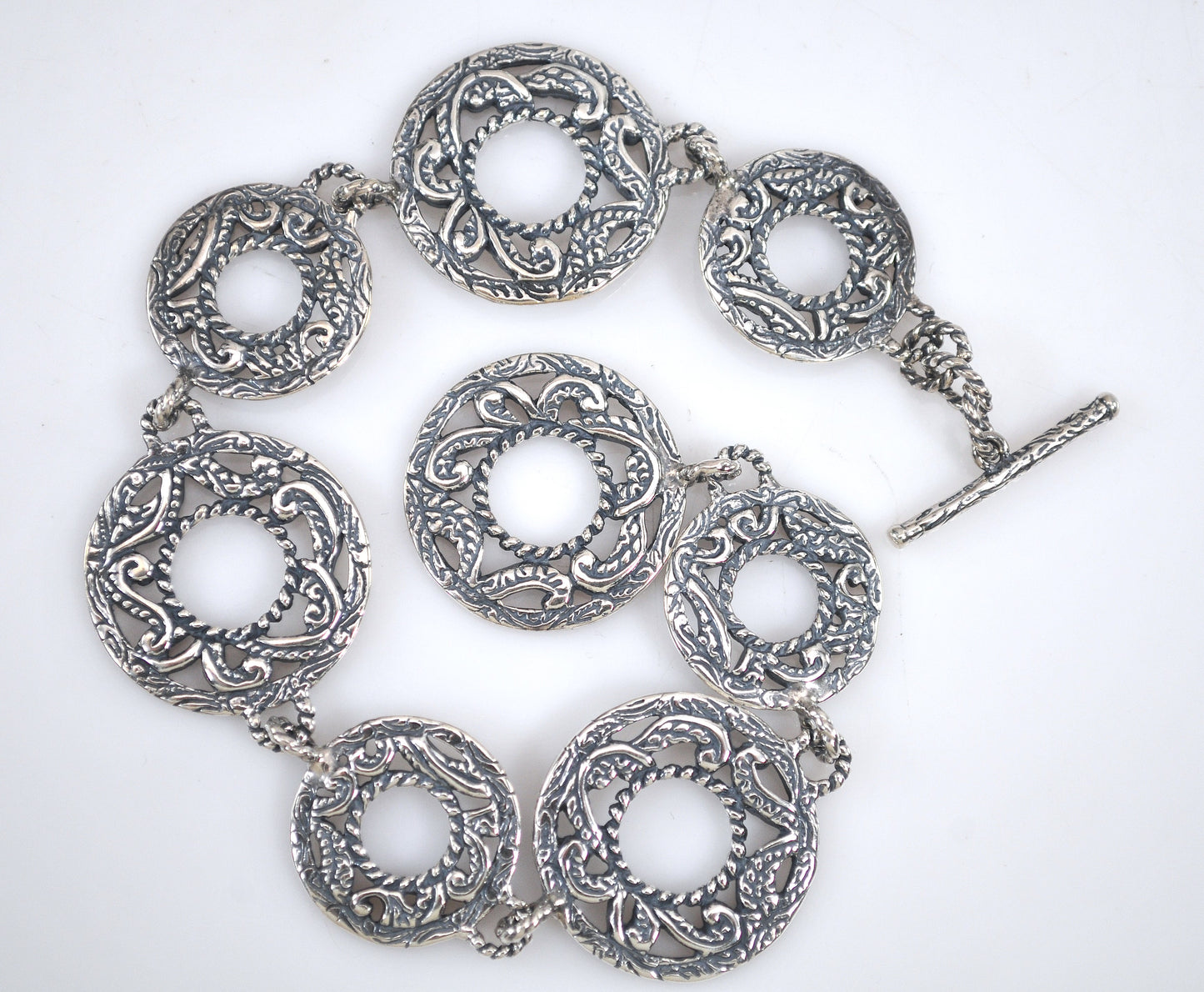 Sterling Silver Carolyn Pollack Scroll Circle Toggle Bracelet