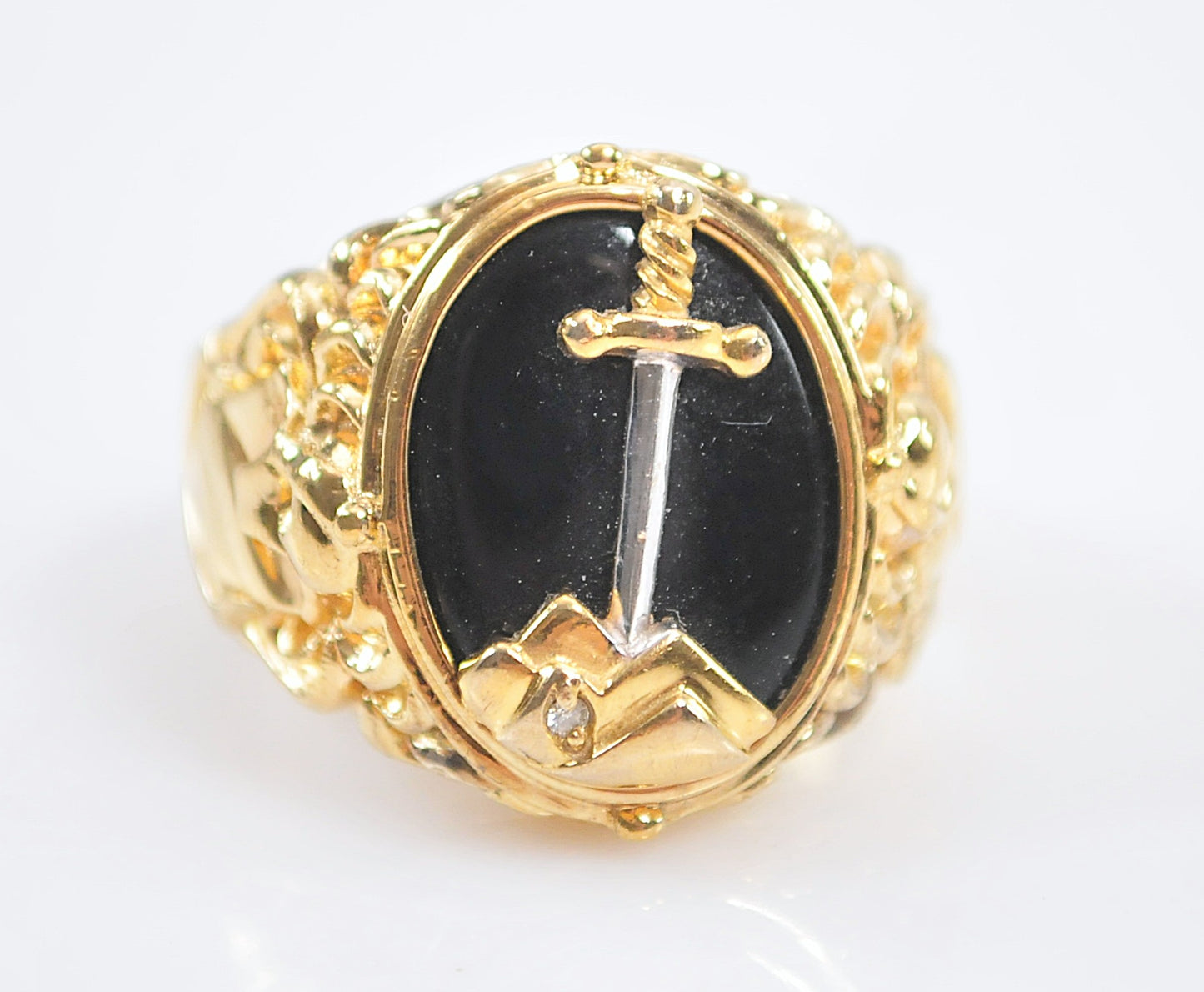 Unisex Franklin Mint Gold over Sterling and 10K Gold Sword in Stone Ring
