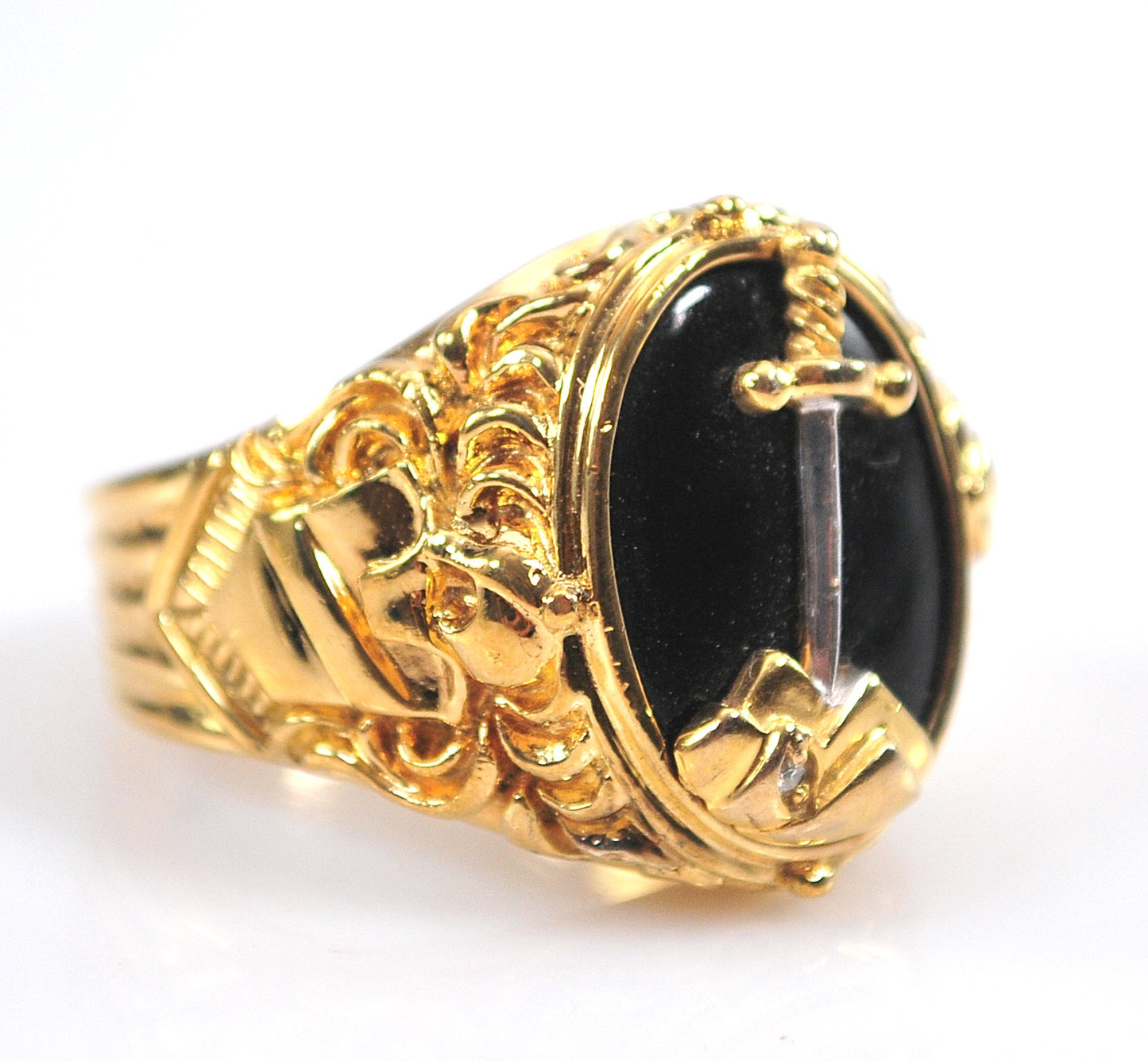 Unisex Franklin Mint Gold over Sterling and 10K Gold Sword in Stone Ring