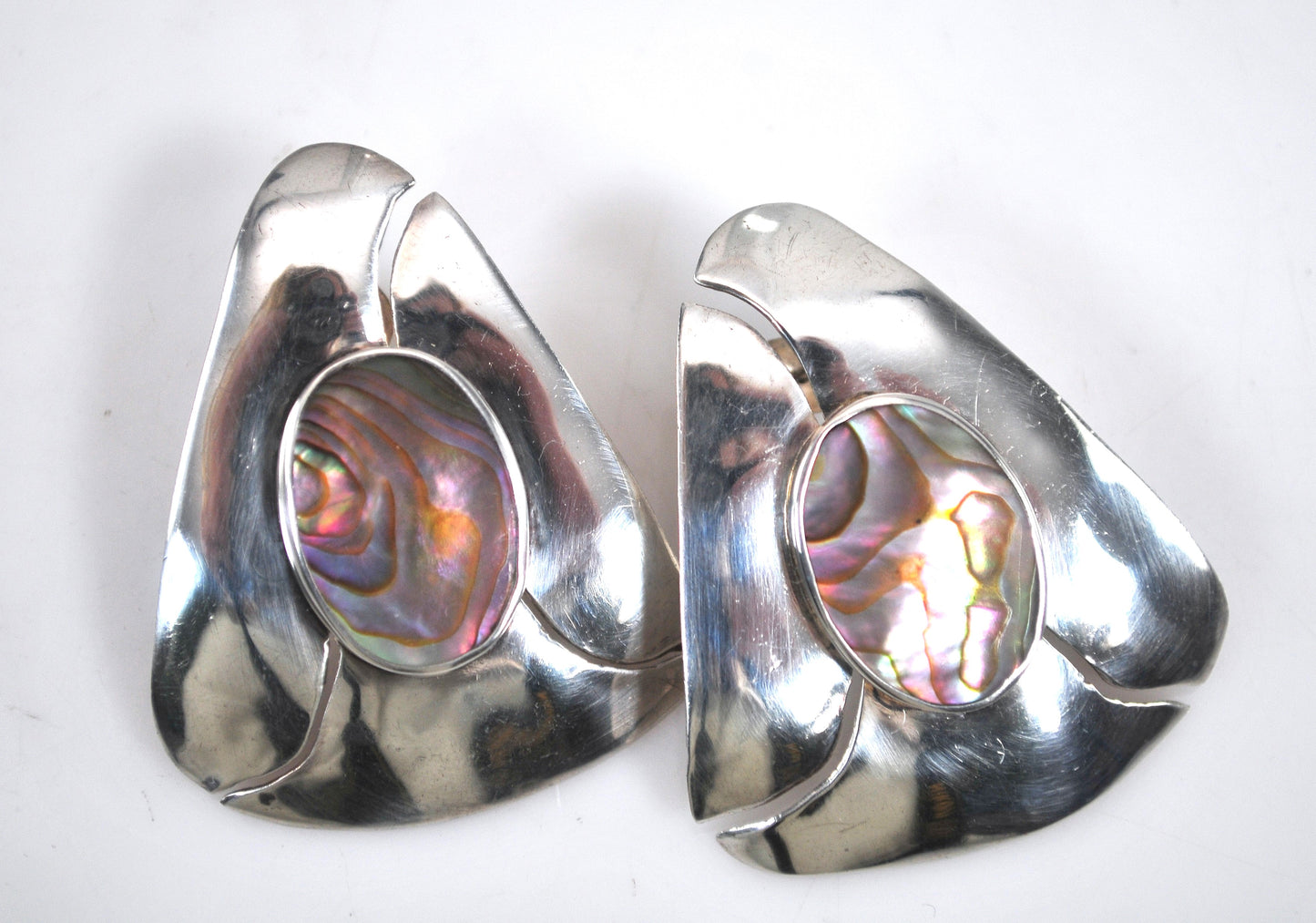 Large Vintage Sterling Silver Abalone Earrings