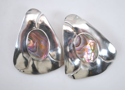 Large Vintage Sterling Silver Abalone Earrings