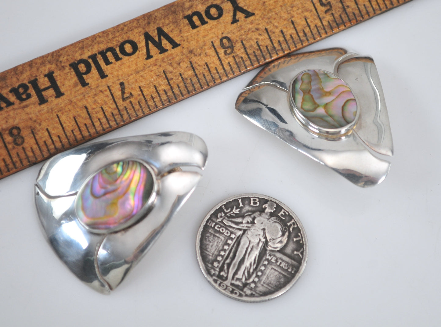 Large Vintage Sterling Silver Abalone Earrings