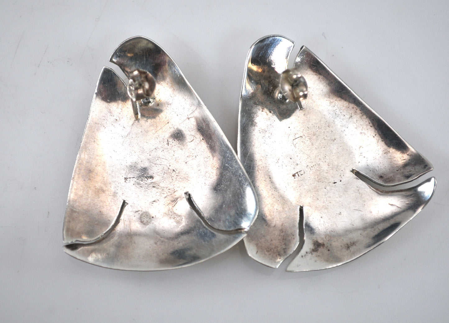 Large Vintage Sterling Silver Abalone Earrings