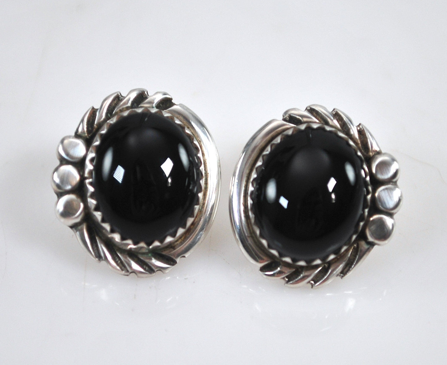 Navajo Sterling Silver Black Onyx Stud Earrings