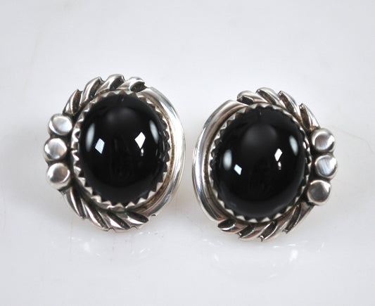 Navajo Sterling Silver Black Onyx Stud Earrings