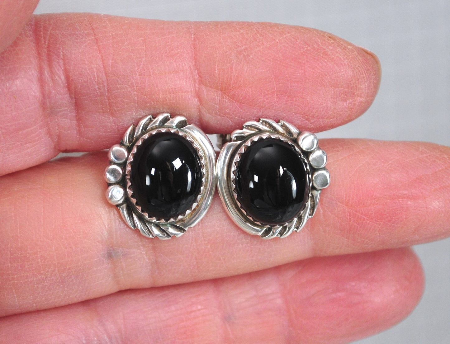 Navajo Sterling Silver Black Onyx Stud Earrings
