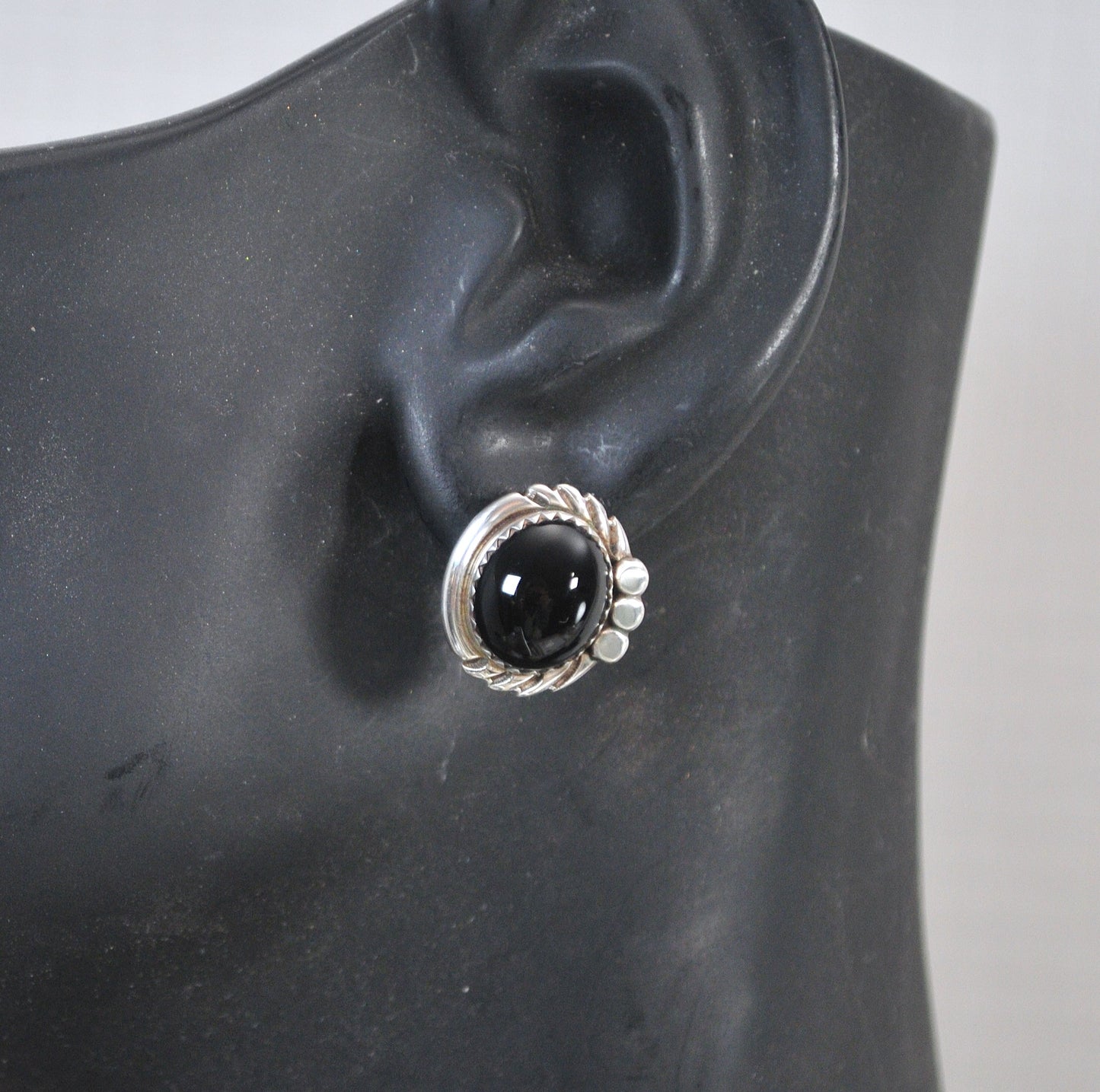 Navajo Sterling Silver Black Onyx Stud Earrings