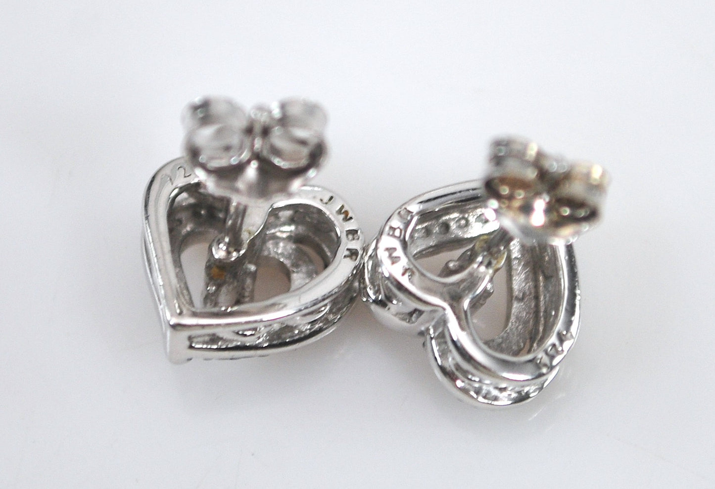 Jane Seymour Sterling Silver Black White Diamond Heart Stud Earrings