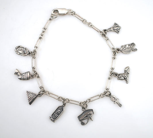 Vintage Sterling Silver Egyptian Charm Bracelet