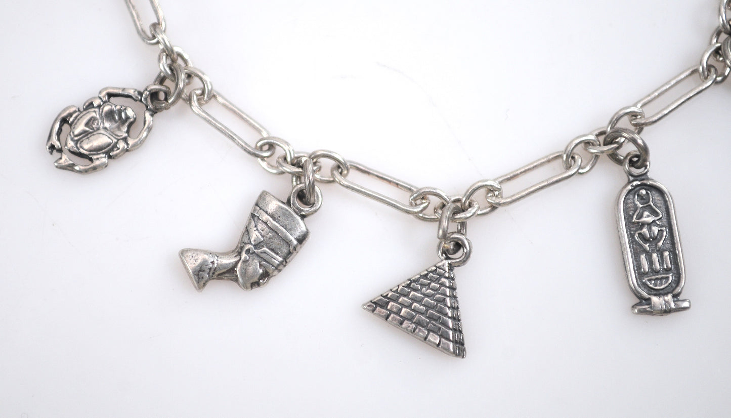 Vintage Sterling Silver Egyptian Charm Bracelet
