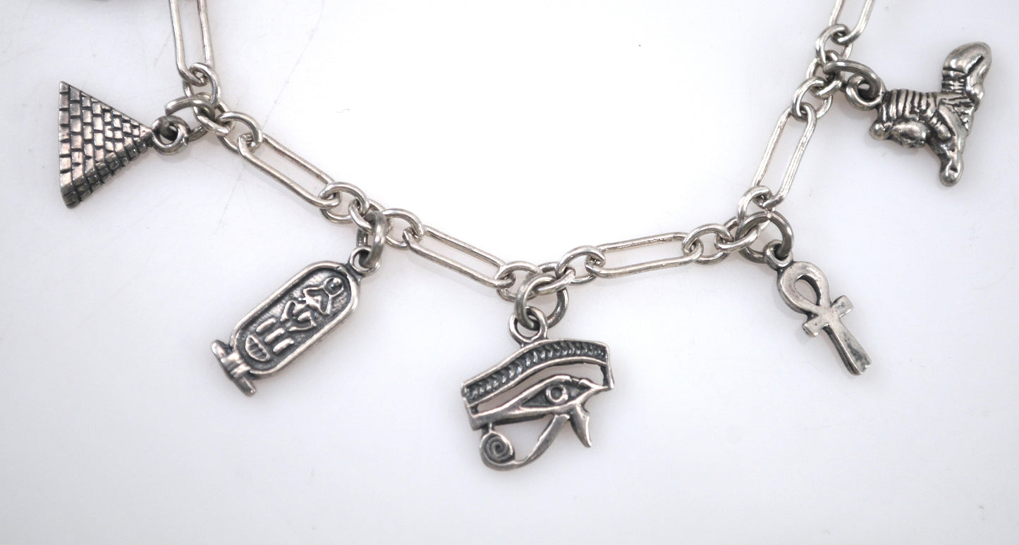 Vintage Sterling Silver Egyptian Charm Bracelet