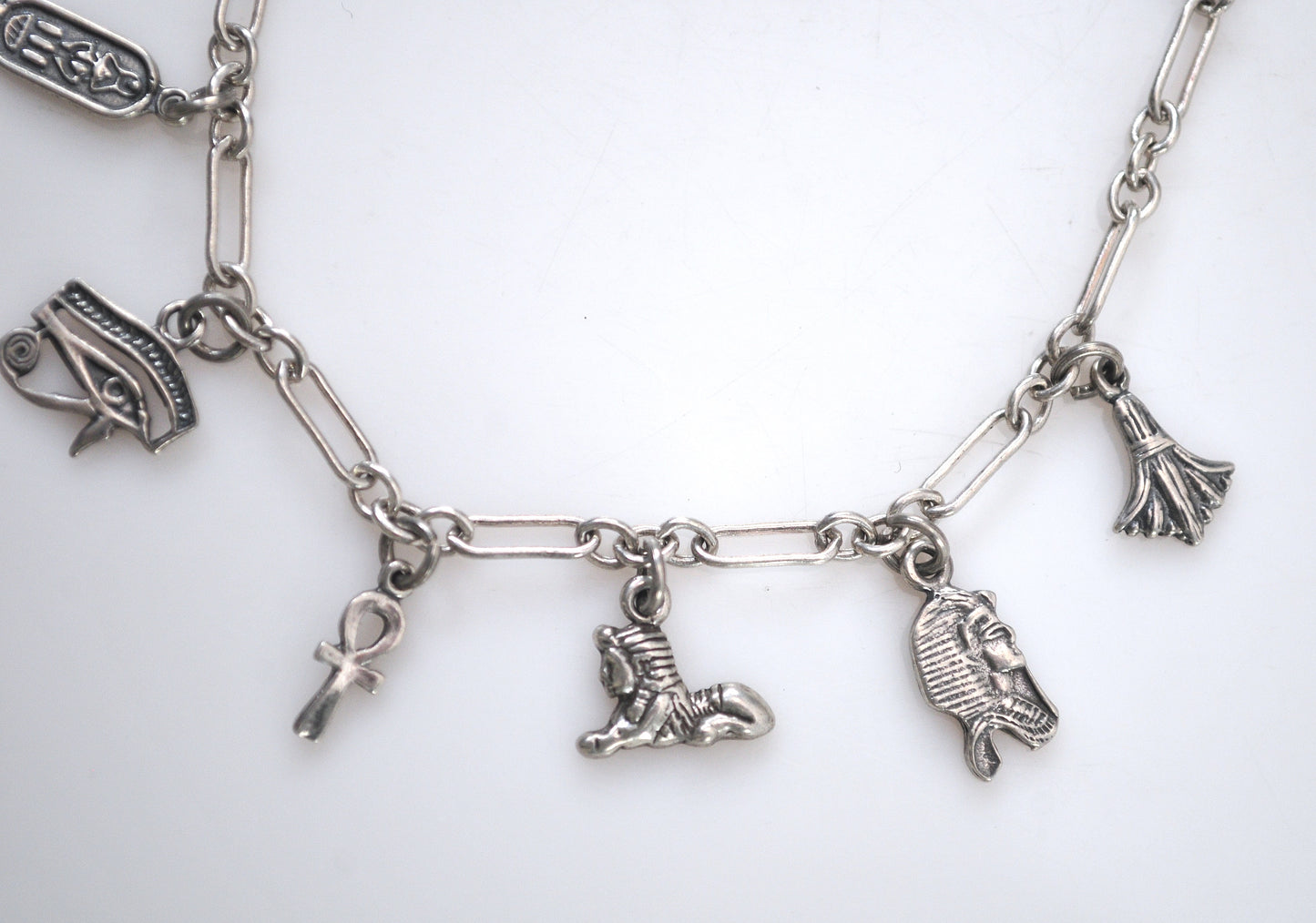 Vintage Sterling Silver Egyptian Charm Bracelet