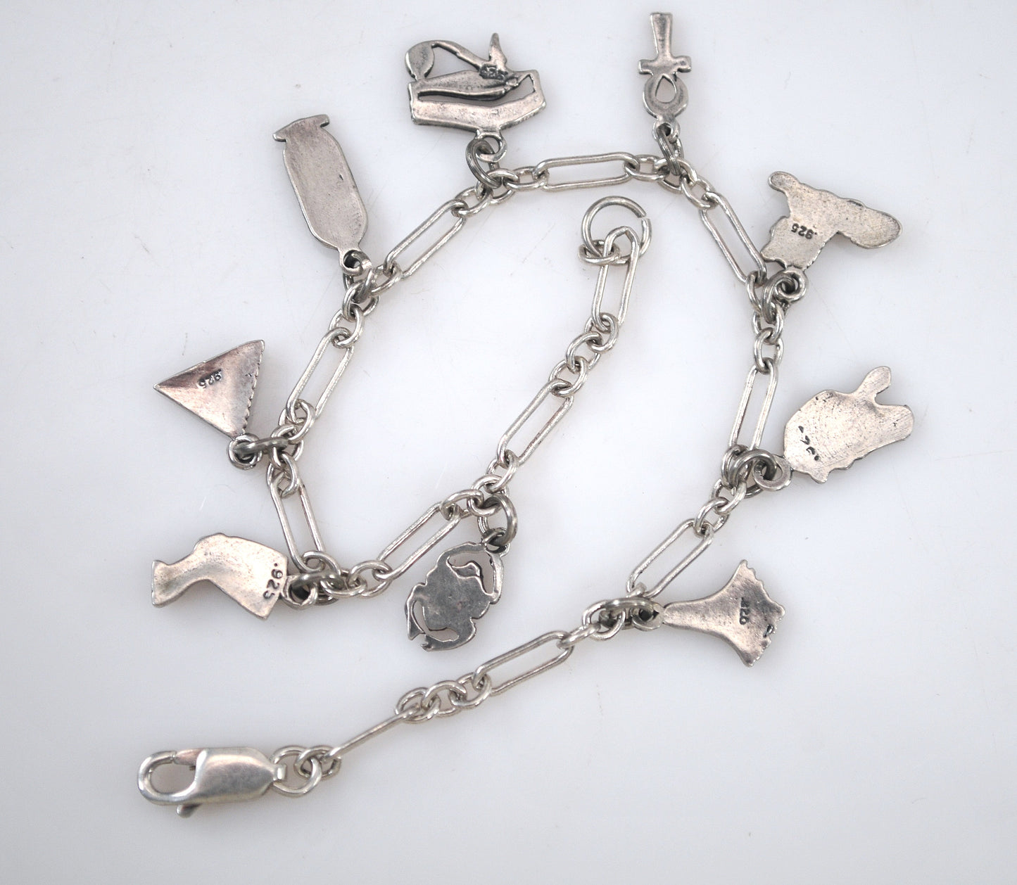 Vintage Sterling Silver Egyptian Charm Bracelet