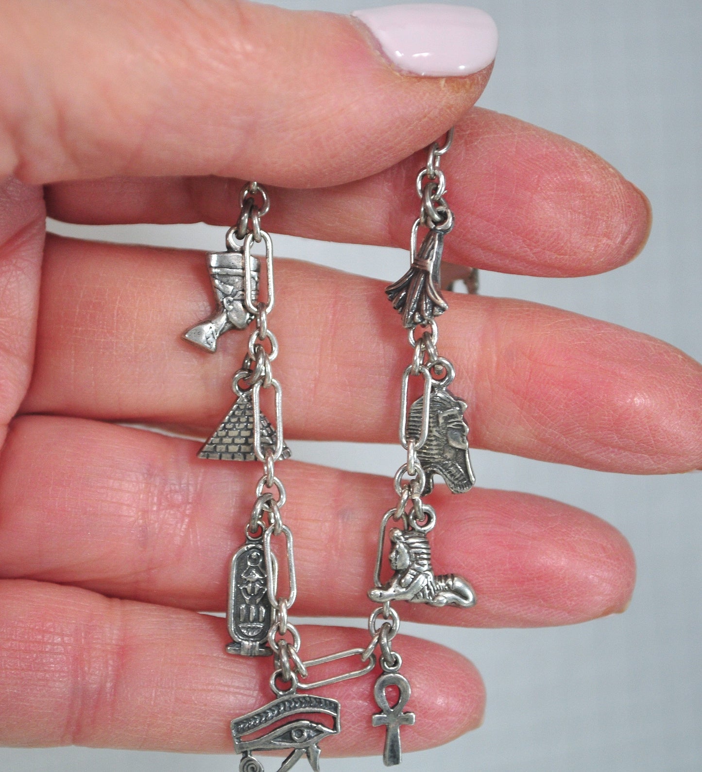 Vintage Sterling Silver Egyptian Charm Bracelet