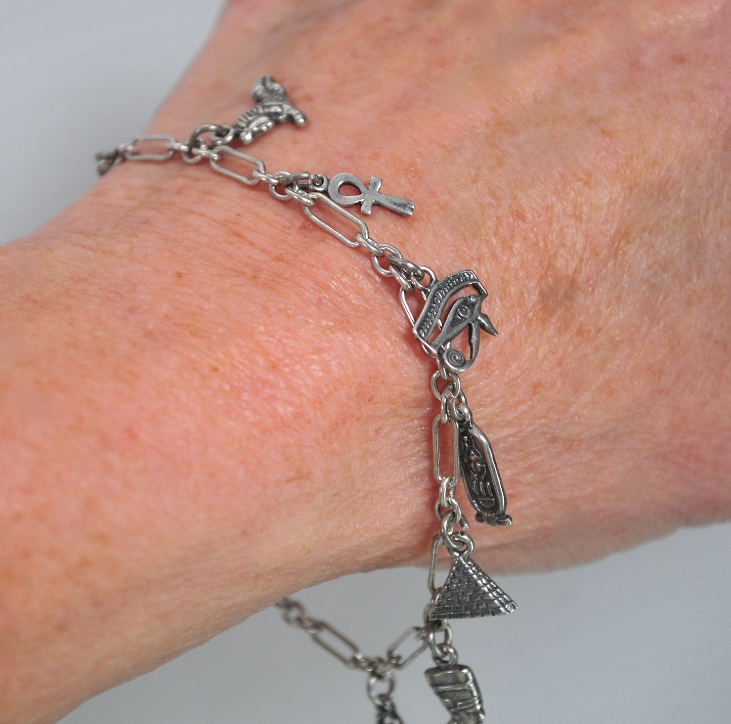 Vintage Sterling Silver Egyptian Charm Bracelet
