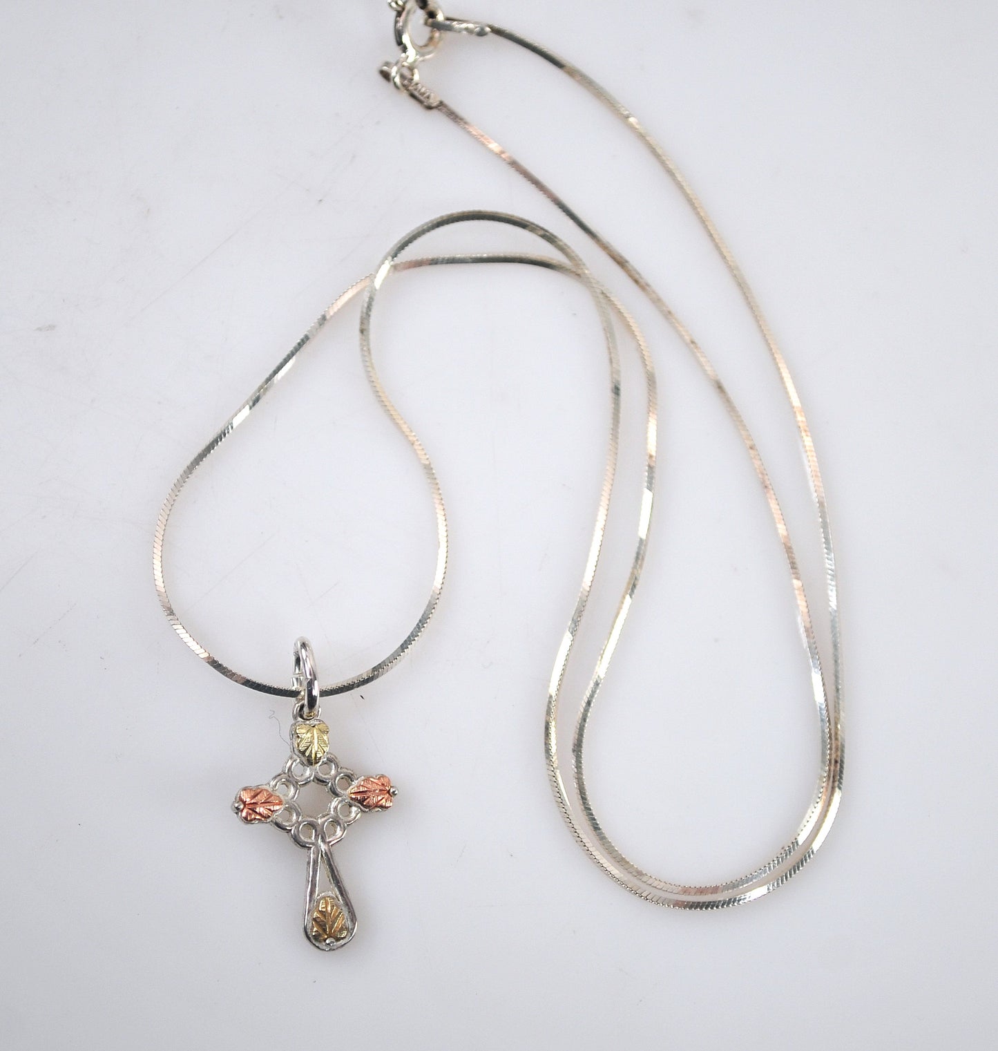 TINY Coleman Black Hills Sterling Silver 12K Gold Rose Leaf Cross Necklace