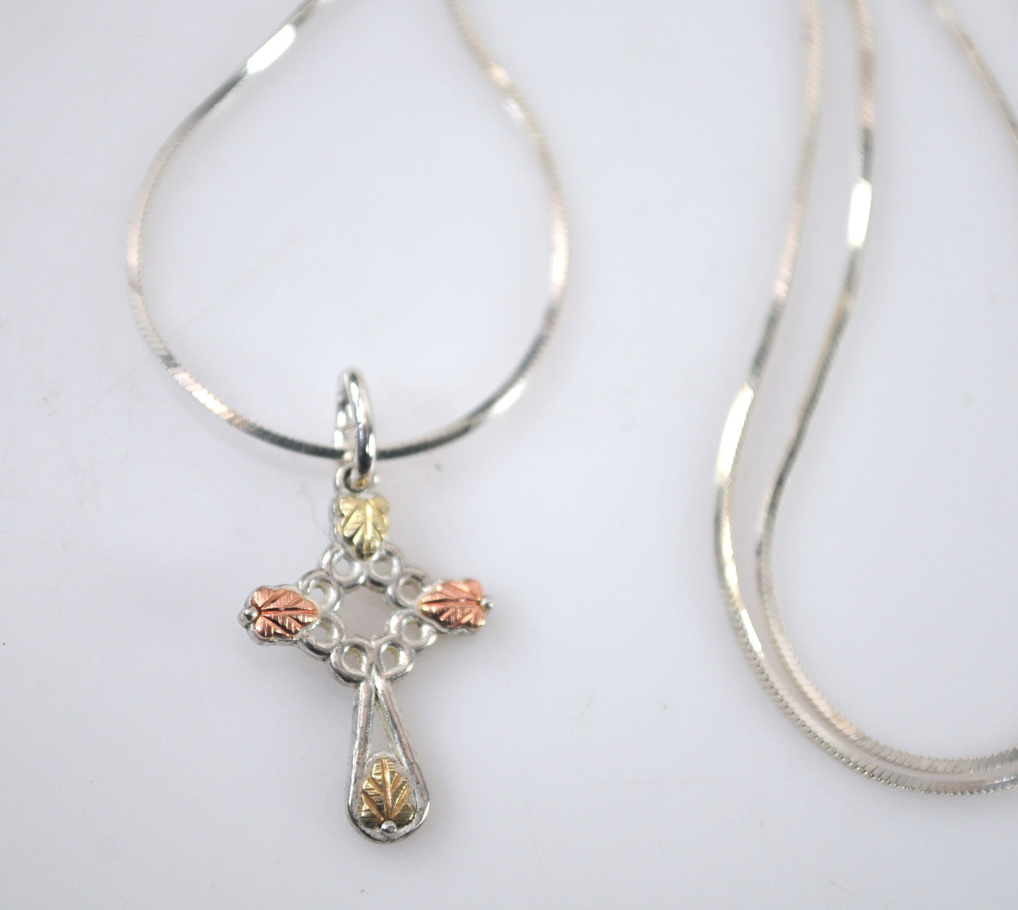 TINY Coleman Black Hills Sterling Silver 12K Gold Rose Leaf Cross Necklace