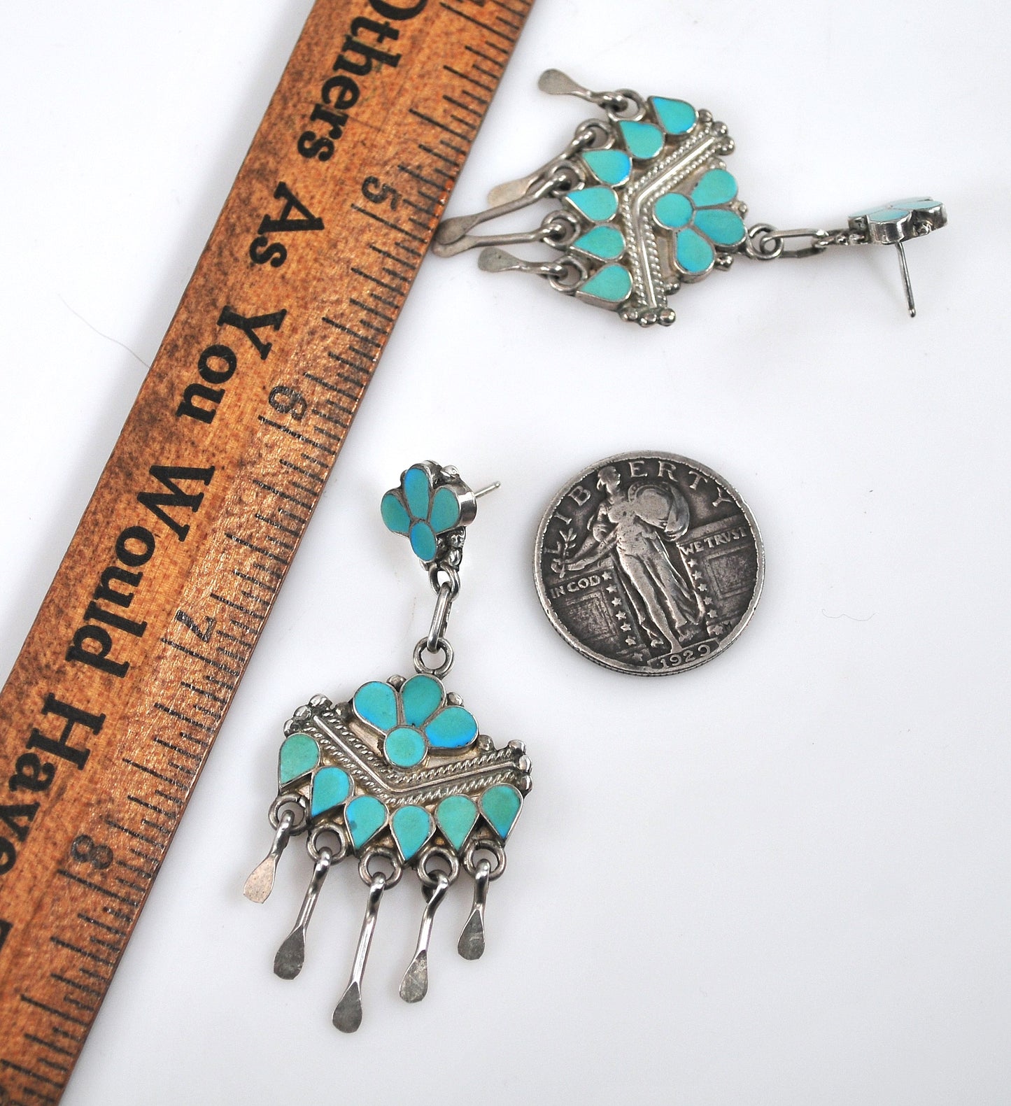 NOT AVAILABLE - Reserved for K - Large Sterling Silver Zuni Turquoise Chandelier Earrings