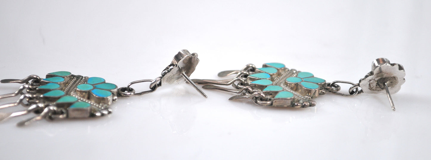 NOT AVAILABLE - Reserved for K - Large Sterling Silver Zuni Turquoise Chandelier Earrings
