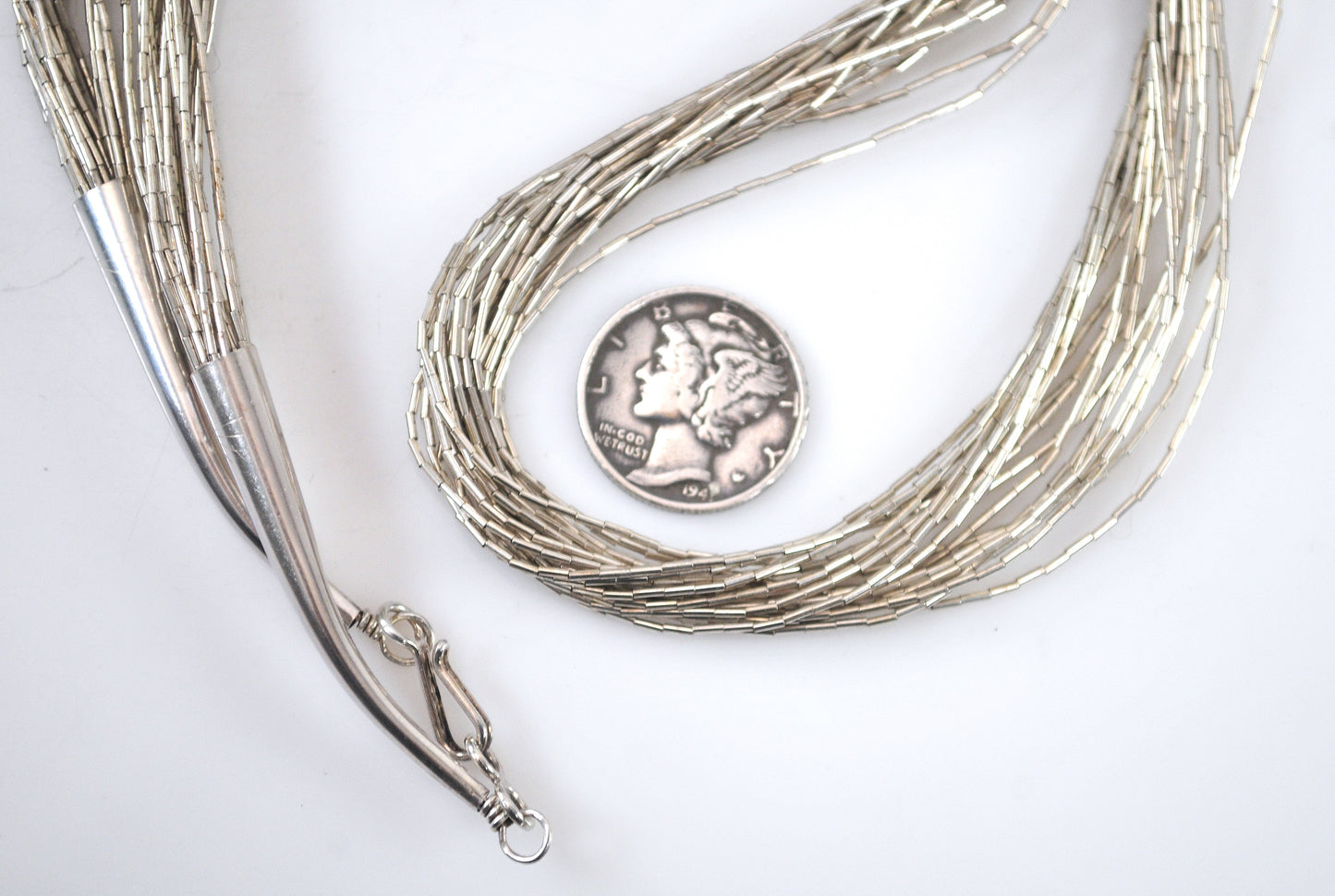 Southwestern 20 Strand Sterling Liquid Silver Necklace