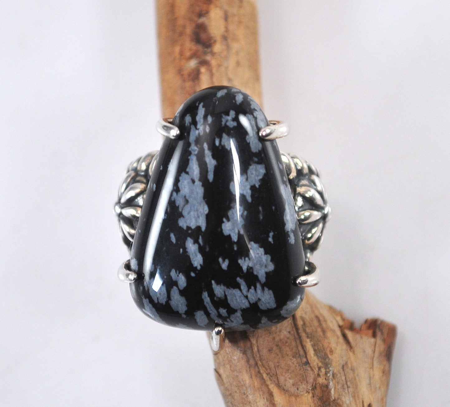 Carolyn Pollack Snowflake Obsidian 925 Ring