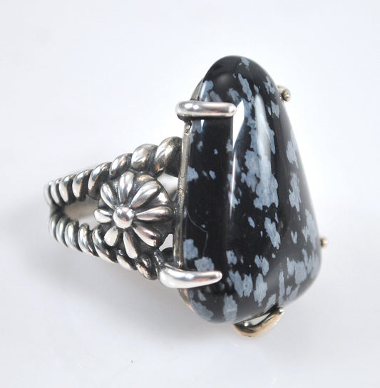 Carolyn Pollack Snowflake Obsidian 925 Ring