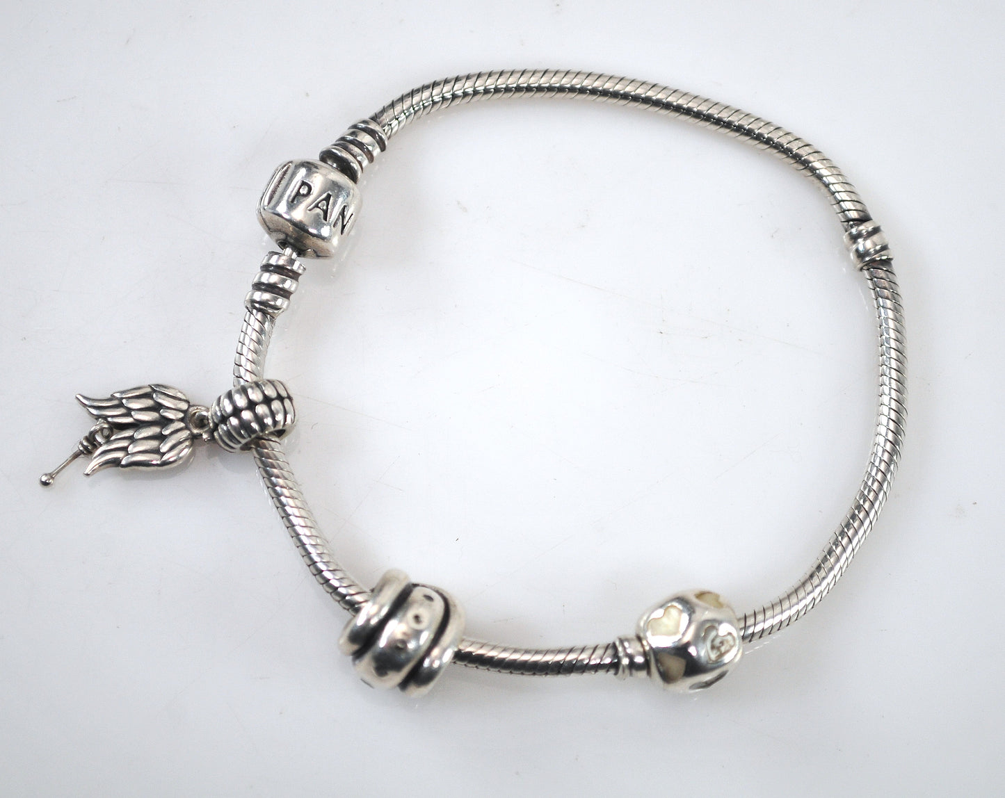 Vintage Pandora Sterling Silver Barrel Clasp Charm Bracelet