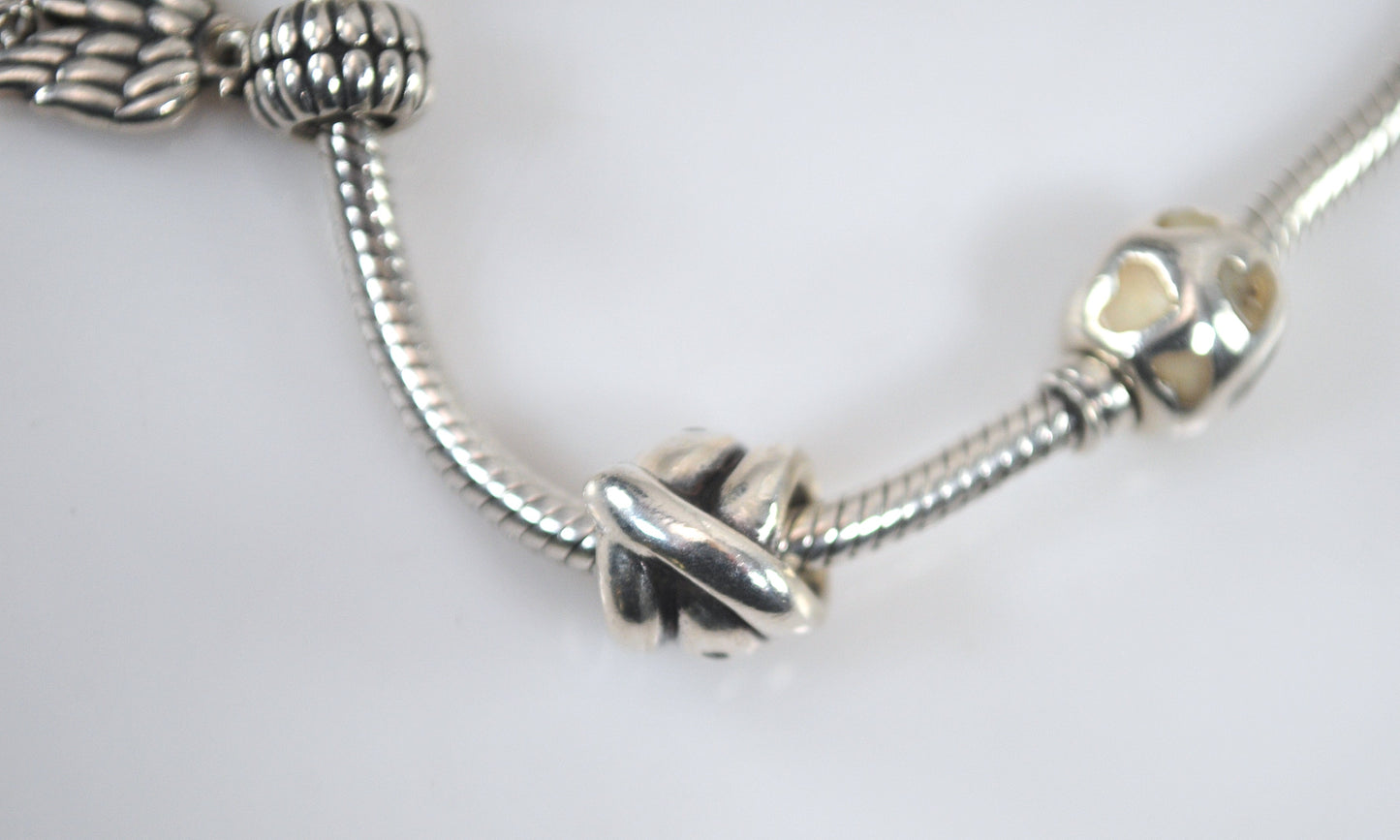 Vintage Pandora Sterling Silver Barrel Clasp Charm Bracelet