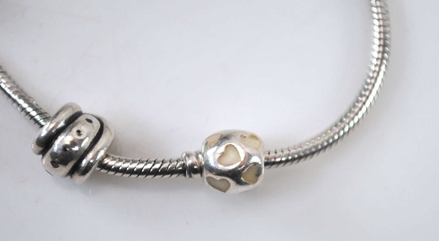 Vintage Pandora Sterling Silver Barrel Clasp Charm Bracelet