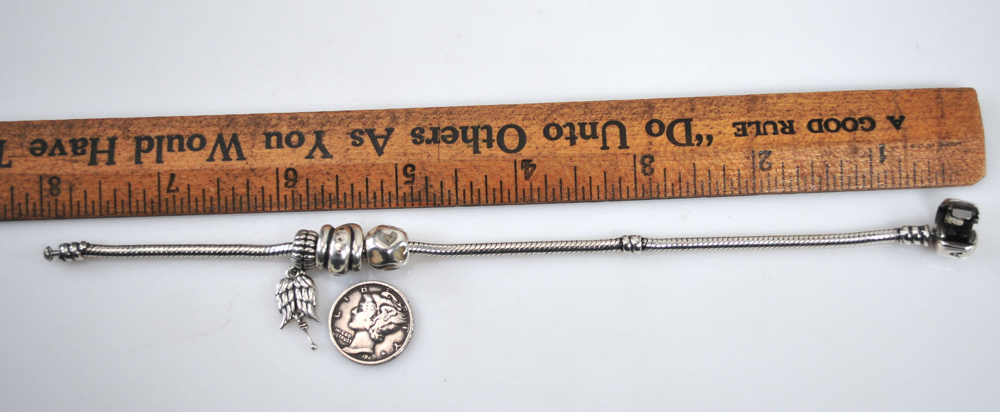 Vintage Pandora Sterling Silver Barrel Clasp Charm Bracelet
