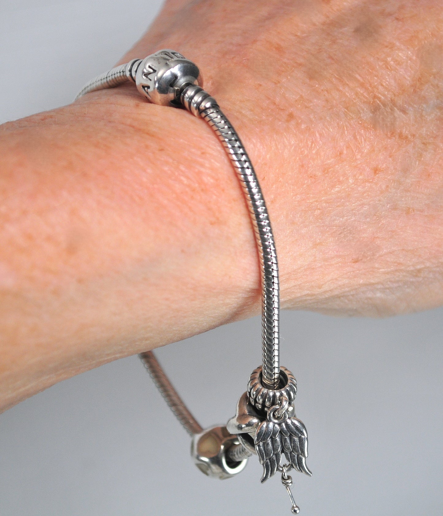 Vintage Pandora Sterling Silver Barrel Clasp Charm Bracelet