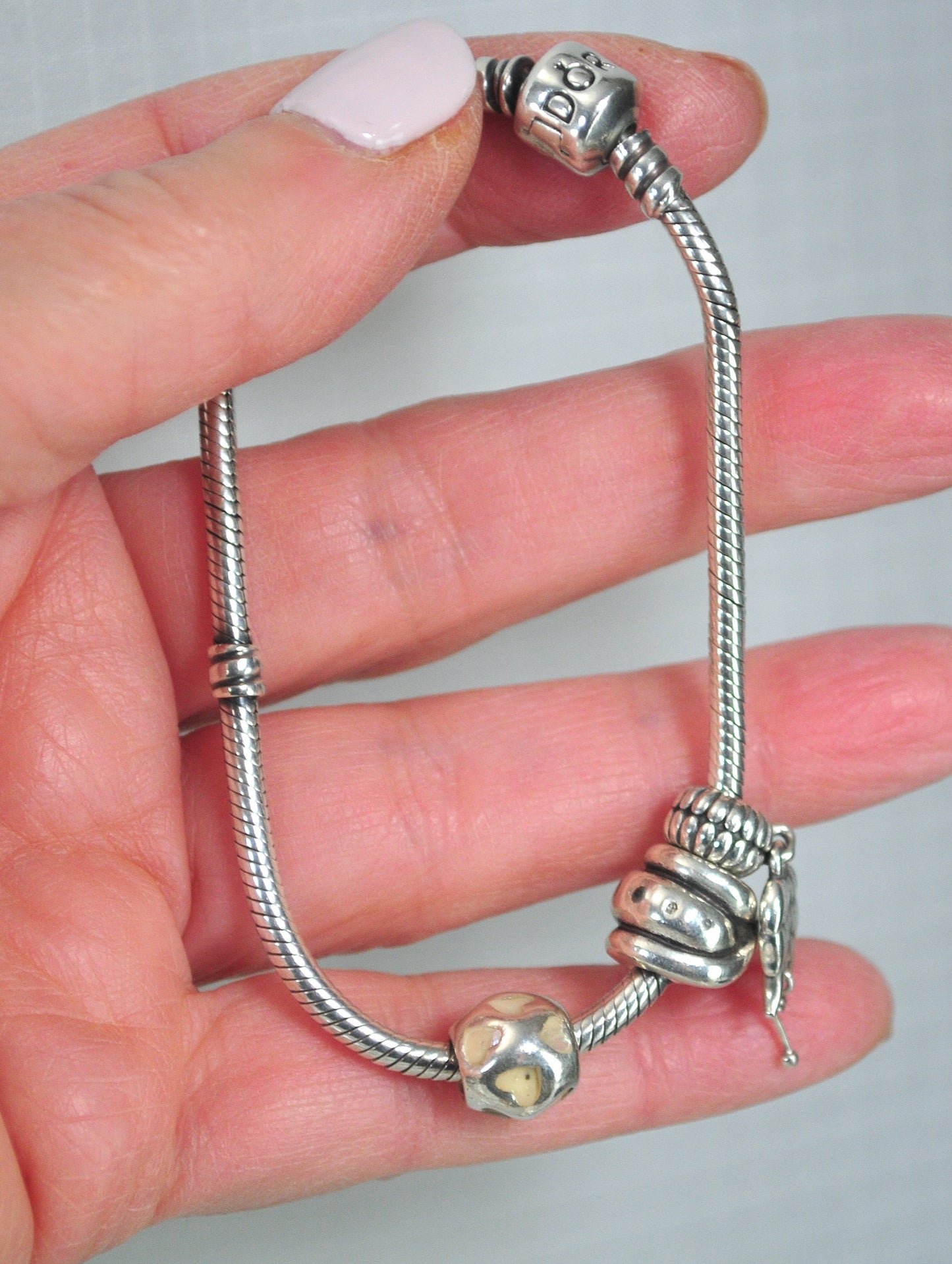 Vintage Pandora Sterling Silver Barrel Clasp Charm Bracelet