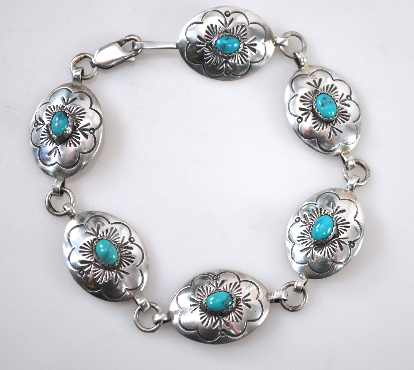 Ben Shiley Sterling Silver Turquoise Concho Bracelet